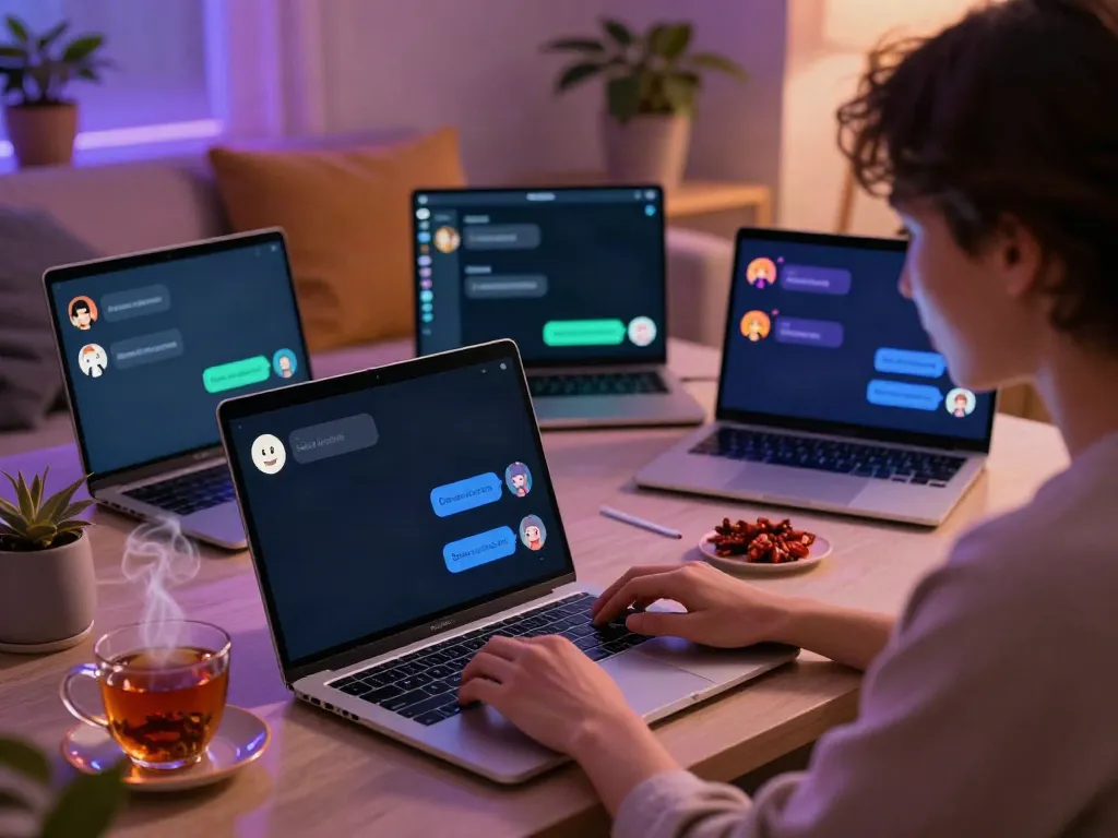 Engaging with spicy chat AI in a cozy digital environment with colorful avatars.