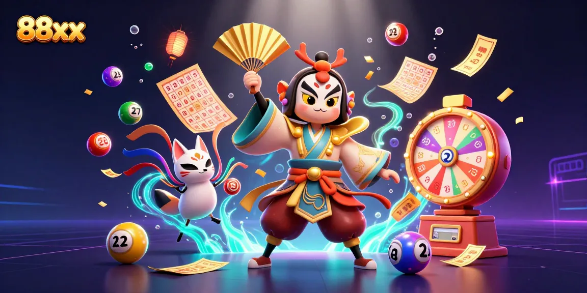 Engage in thrilling gameplay at 88xx casino with vibrant lottery elements and festive characters.